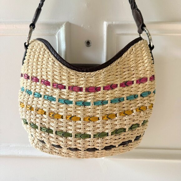 Brighton Woven Straw Shoulder Bag Colorful Striped Hobo Tote Boho Beach Coastal - Picture 2 of 13
